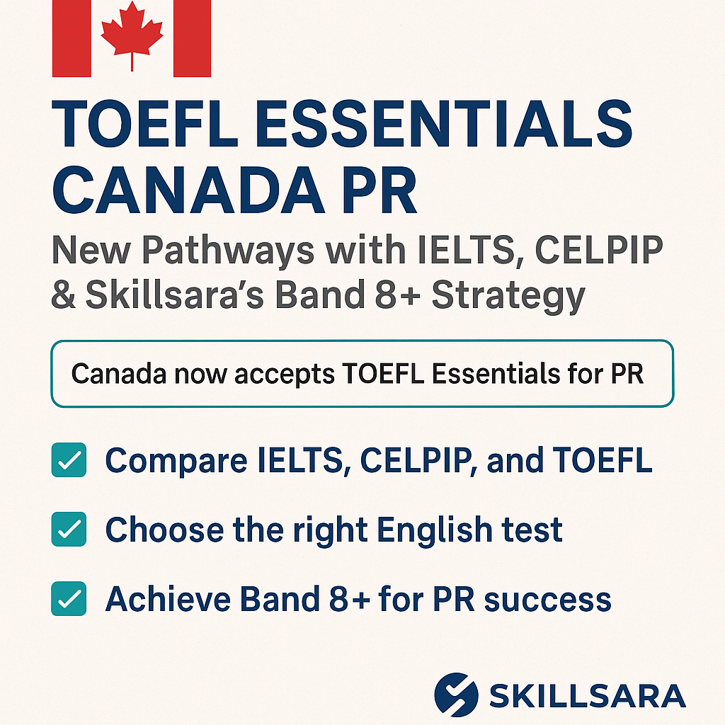TOEFL Essentials Canada PR immigration English test Skillsara